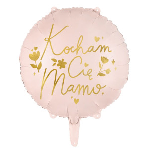 Balon foliowy Kocham Cię mamo, jasny róż