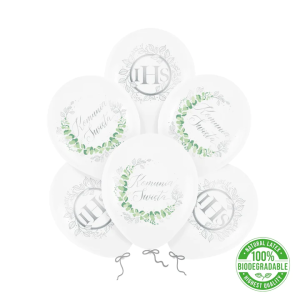 Balony Eukaliptus Komunia Święta, srebrny/6szt