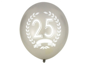 Balony Srebrne 12' "Białe 25-Lecie" 4 szt.
