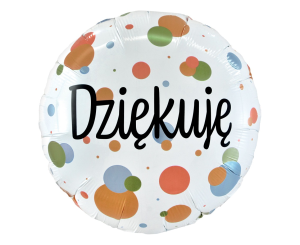 Balon foliowy Dziękuję (kolorowe grochy), 46cm