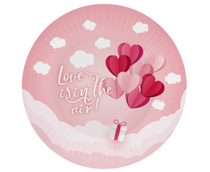 Talerzyki papierowe Love Is In The Air (różowe), 18cm, 6szt.