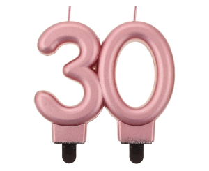 Świeczka liczba 30 urodziny, metalik różowo-złota, 8 cm