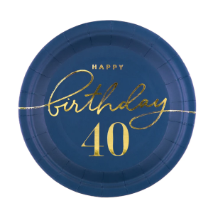 Talerzyk papierowy Happy Birthday 40 granatowy 7cali 6szt.
