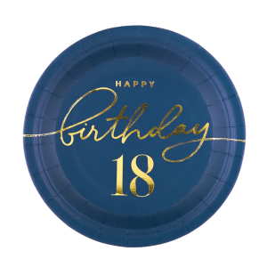 Talerzyk papierowy Happy Birthday 18 granatowy 7cali 6szt.