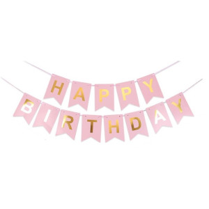 Baner Girlanda Urodzinowa Happy Birthday jasno różowa 3m
