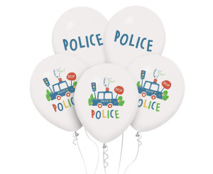 Balony Policja - Police, 12", 5 szt.