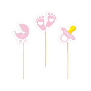 Toppery na tort Baby Shower różowe 6szt.