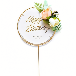 Topper Happy Birthday Bialo-zloty