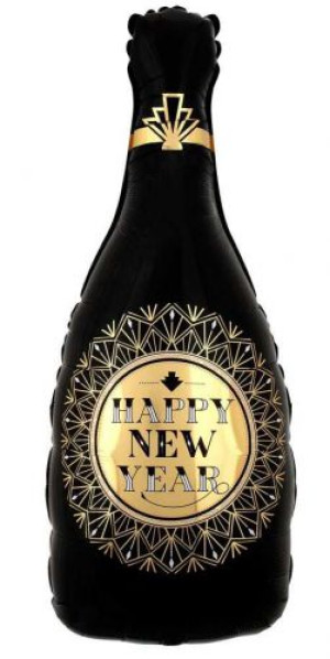 Balon Foliowy Butelka Czarno-Złota Happy NewYear