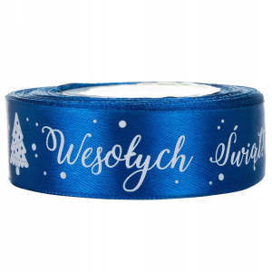 Wstążka satynowa Wesołych Świąt 2,5cm, chaber