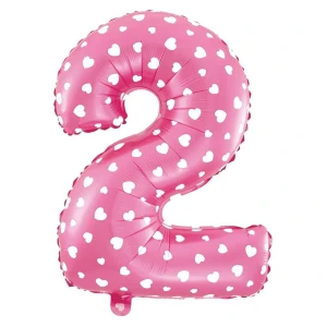 Balon foliowy Serduszka cyfra 2 różowy 40cm
