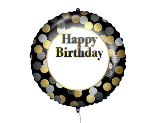 Balon foliowy 18" "Happy Birthday" - złoto-srebrne grochy
