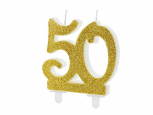 Świeczka urodzinowa 50, złoty 7,5cm