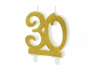 Świeczka urodzinowa 30, złoty 7,5cm