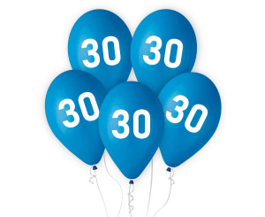 Balony urodzinowe "30", niebieskie, 12 cali 5 szt.