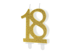 Świeczka 18 złoty brokat, 7,5 cm