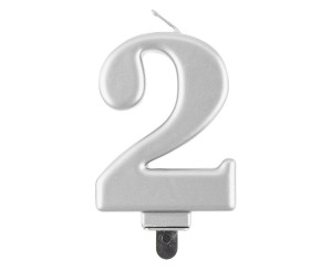 Świeczka 2 metalik srebrna, 8 cm