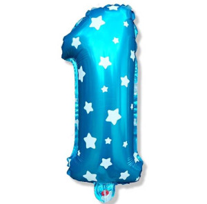 Balon foliowy "1"niebieski w gwiazdki, 40cm