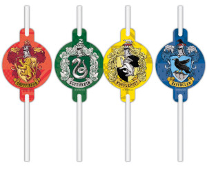 Słomki papierowe z medalionem Harry Potter Hogwarts Houses, 4 szt.