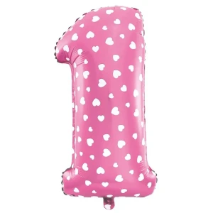 Balon foliowy Serduszka cyfra 1 różowy 40cm