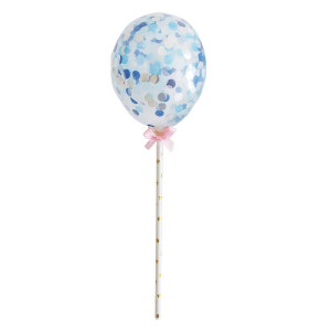 Topper dekoracja na TORT balon niebieski z kofetti