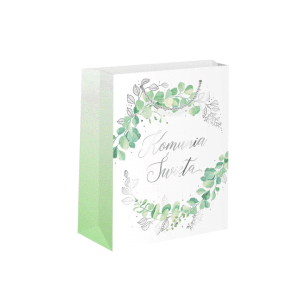 Torebki na prezenty komunijne Eukaliptus srebrna mała