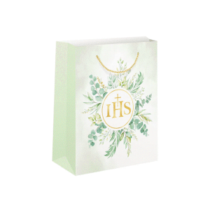 Torebki na prezenty komunijne IHS małe zielono-złote