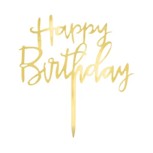 Topper na tort Happy Birthday lustrzany złoty