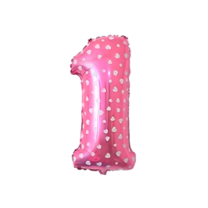 Balon różowy w białe gwiazdki ,,1" 32"