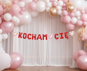 Girlanda papierowa KOCHAM CIĘ, czerwona, 1,8 m.