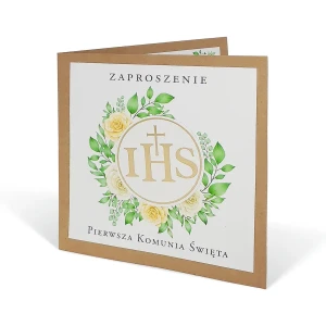 Zaproszenie na komunię IHS kraft 10szt.