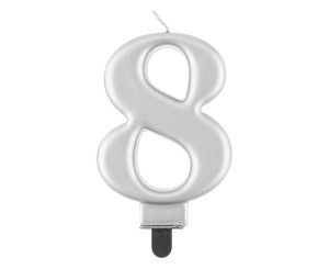 Świeczka 8 metalik srebrna, 8 cm
