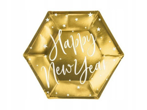 Talerzyki Happy New Year złoty, 6szt.
