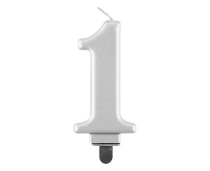 Świeczka 1 metalik srebrna, 8 cm