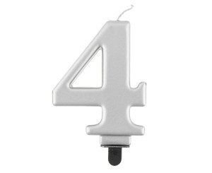 Świeczka 4 metalik srebrna, 8 cm