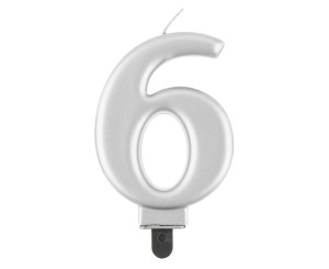 Świeczka 6 metalik srebrna, 8 cm