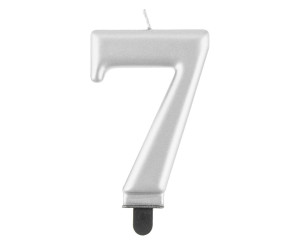Świeczka 7 metalik srebrna, 8 cm