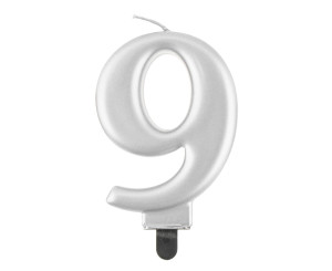 Świeczka 9 metalik srebrna, 8 cm