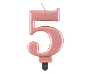 Świeczka 5 metalik różowo-złota, 8 cm