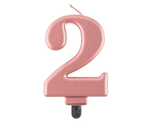 Świeczka 2 metalik różowo-złota, 8 cm