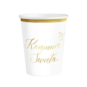 Kubek papierowy Komunia Święta biało-złoty 220 ml 6 szt.