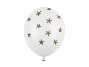 Balony białe w złote gwiazdki 30cm 6szt.