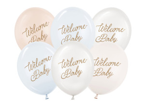 Balony 30 cm, Welcome Baby niebieski 6szt.