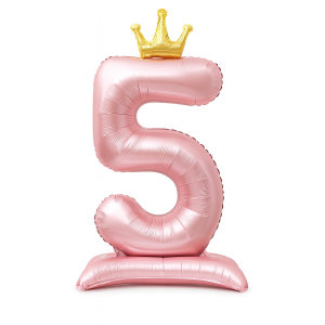 Balon foliowy Stojący CYFRA 5 z koroną Różowa 100cm