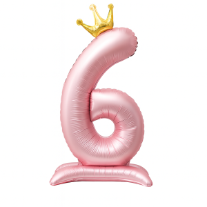Balon foliowy Stojący CYFRA 6 z koroną Różowa 100cm