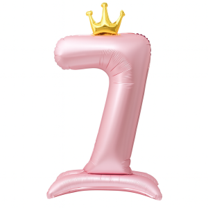 Balon foliowy Stojący CYFRA 7 z koroną Różowa 100cm