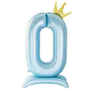 Balon foliowy Stojący CYFRA 0 z koroną Błękitny 100cm