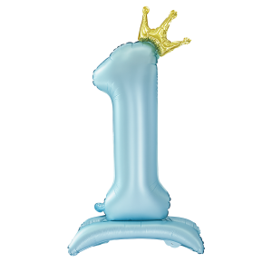 Balon foliowy Stojący CYFRA 1 z koroną Błękitny 100cm