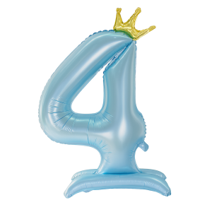 Balon foliowy Stojący CYFRA 4 z koroną Błękitny 100cm