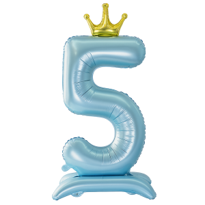Balon foliowy Stojący CYFRA 5 z koroną Błękitny 100cm
